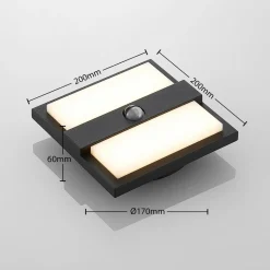 Lucande udendørs LED-væglampe Gylfi, 20 cm, sort, sensor