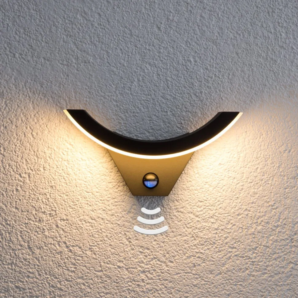 Lucande udendørs LED-væglampe Halv, sensor, antracit, IP54