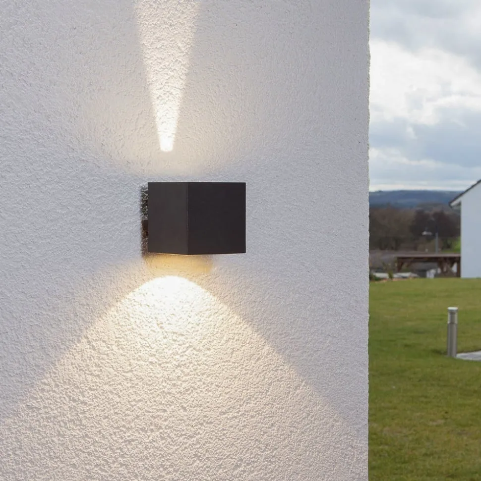 Lucande udendørs LED-væglampe Jarno, antracit, metal, 9 cm
