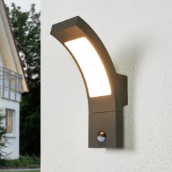 Lucande udendørs LED-væglampe Juvia, sensor, 27 cm, grå, IP54