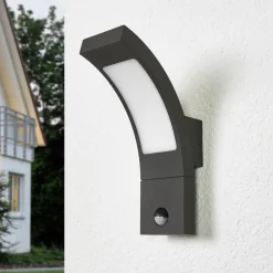 Lucande udendørs LED-væglampe Juvia, sensor, 27 cm, grå, IP54