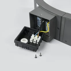 Lucande udendørs LED-væglampe Juvia, sensor, 27 cm, grå, IP54