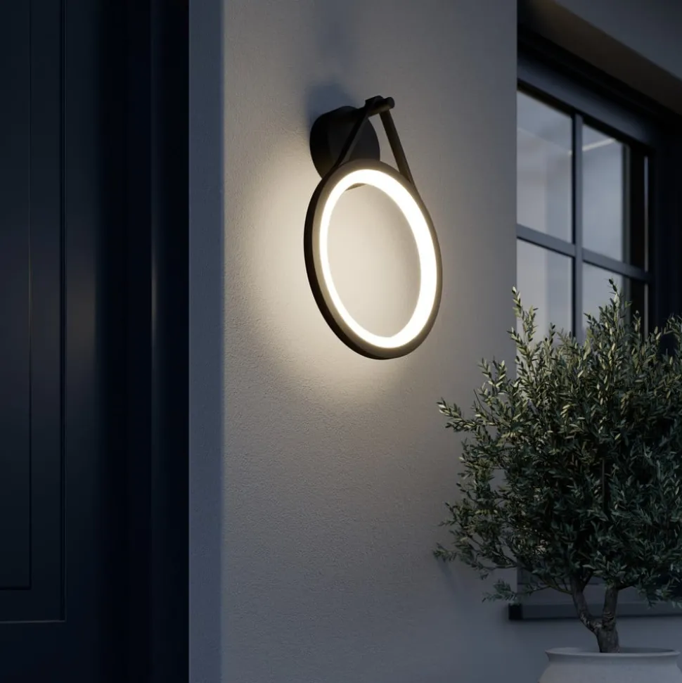 Lucande udendørs LED-væglampe Mirco, 30 cm, sort, IP65