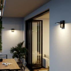 Lucande udendørs LED-væglampe Silvan, antracit, sensor, IP54