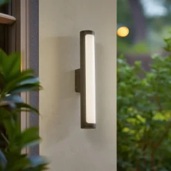 Lucande udendørs LED-væglampe Tuberia, antracit, metal, Ø 7cm