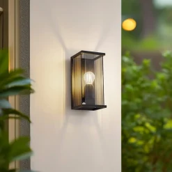 Lucande udendørs væglampe Annalea, røggrå, IP54, sensor