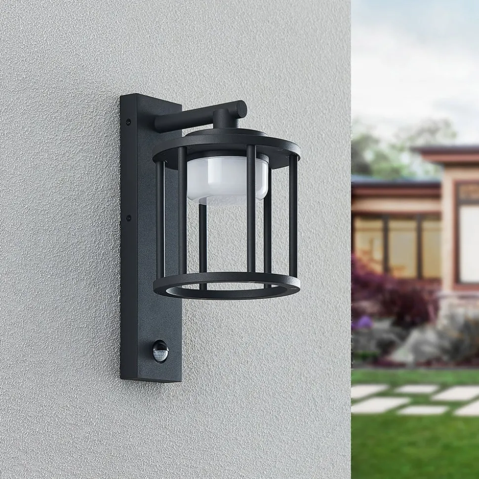 Lucande udendørs væglampe Berenike, sensor, antracit, metal