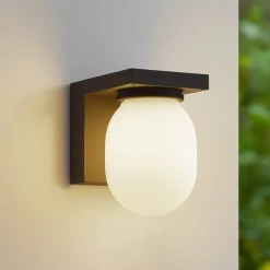 Lucande udendørs væglampe Ovaali, glas, mørkegrå, IP65
