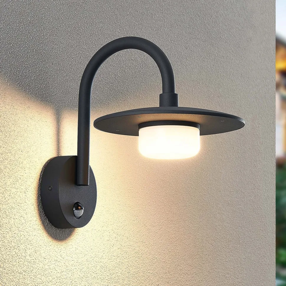 Lucande udendørs væglampe Zamalino, 31 cm, antracit, sensor