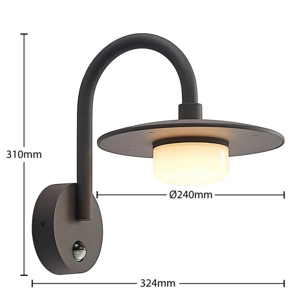 Lucande udendørs væglampe Zamalino, 31 cm, antracit, sensor