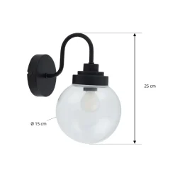 Lucande væglampe Badolo, sort, glas, 25 cm høj, IP44