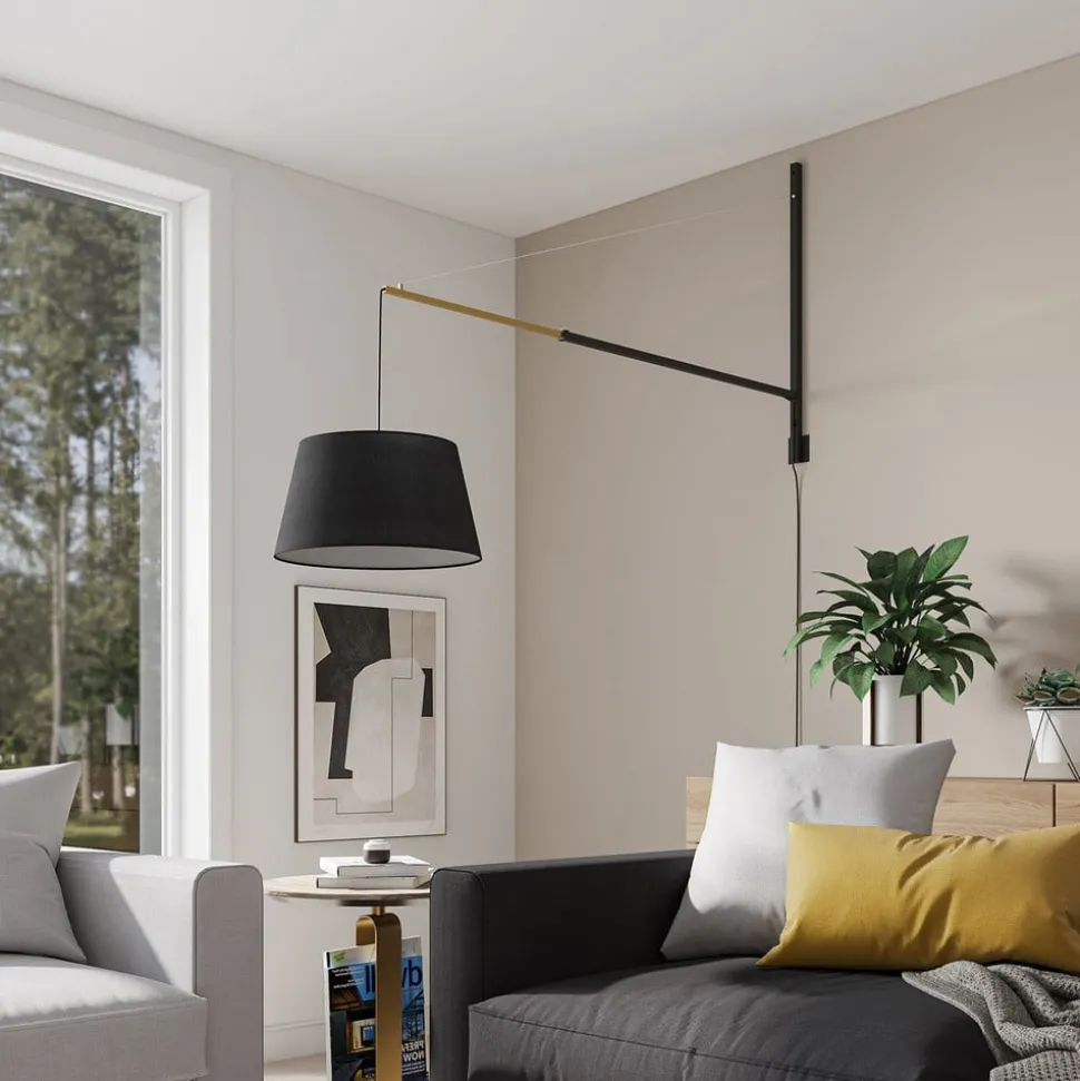 Lucande væglampe Beleza, højde 150 cm, kan trækkes ud, tekstil