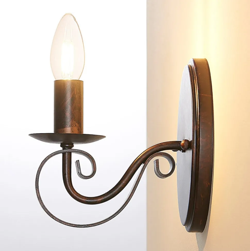 Lucande væglampe Caleb, 18 cm, rustfarvet, metal, E14