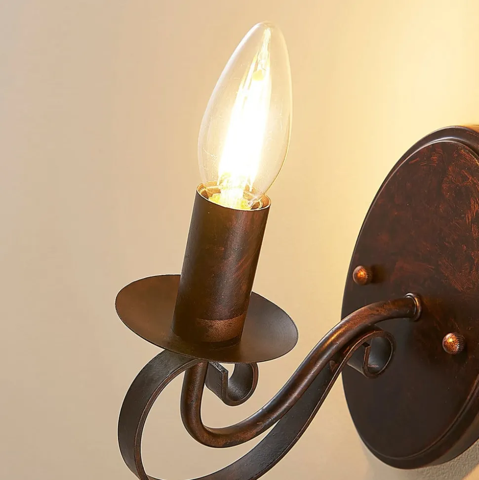 Lucande væglampe Caleb, 18 cm, rustfarvet, metal, E14