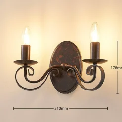 Lucande væglampe Caleb, 2 lyskilder, rustfarvet, metal, E14