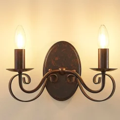 Lucande væglampe Caleb, 2 lyskilder, rustfarvet, metal, E14