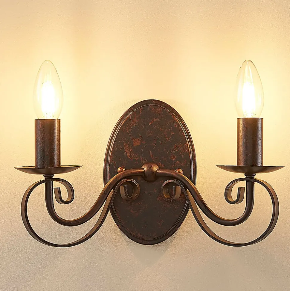Lucande væglampe Caleb, 2 lyskilder, rustfarvet, metal, E14