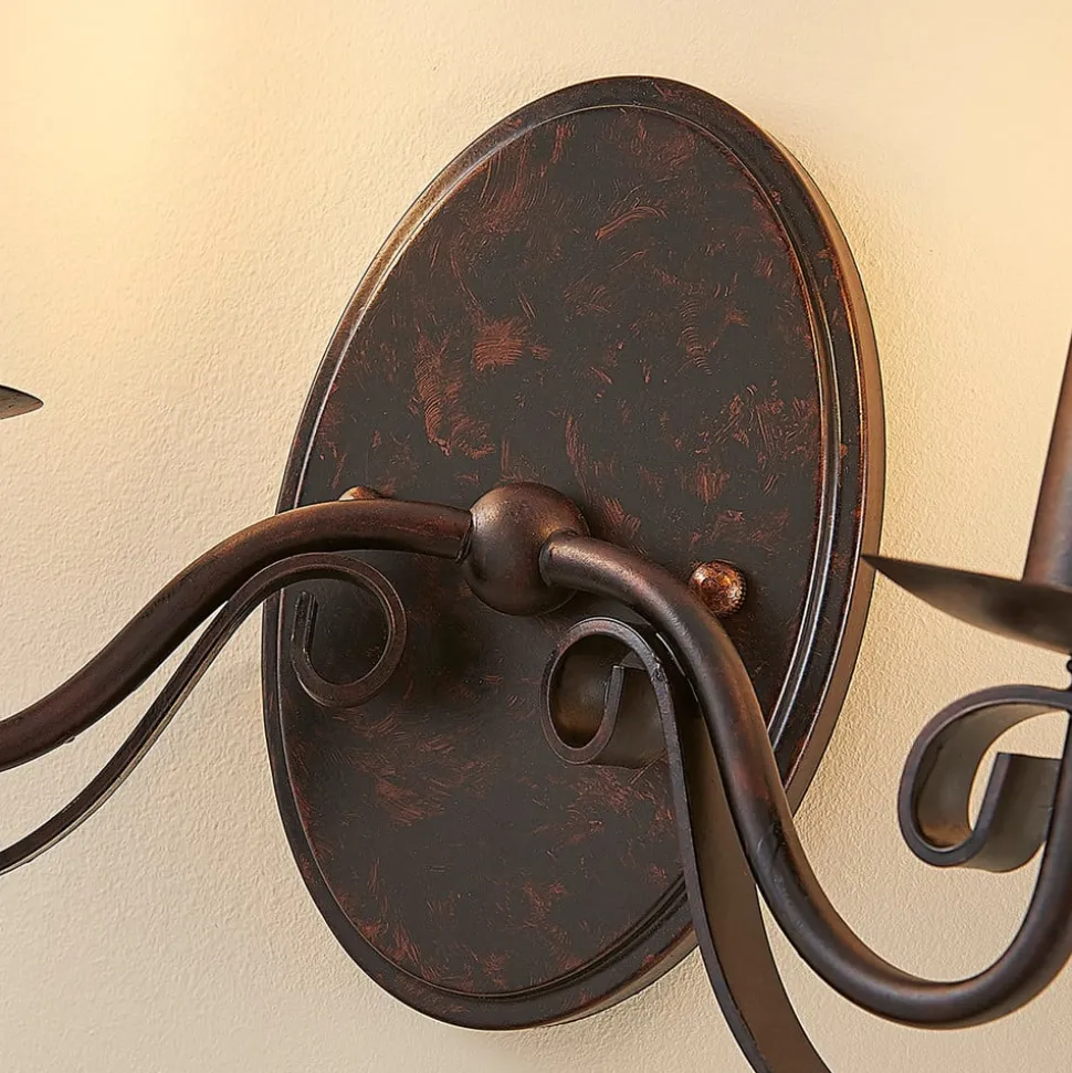 Lucande væglampe Caleb, 2 lyskilder, rustfarvet, metal, E14