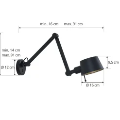 Lucande væglampe Silka, sort, metal, 9,5 cm høj