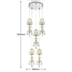 Lucande Yasanie LED-pendellampe, 5 lyskilder, rund