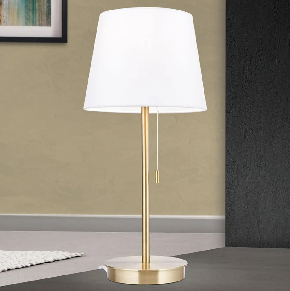 Ludwig bordlampe med USB-port, hvid/antik messing