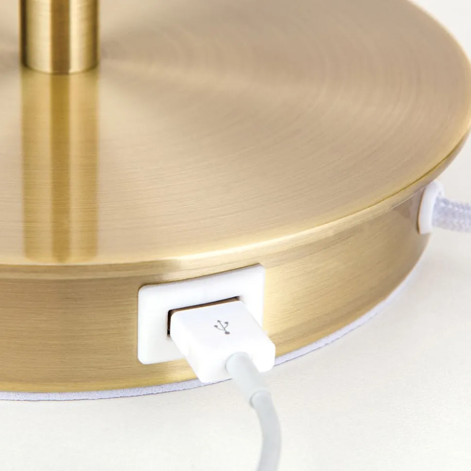 Ludwig bordlampe med USB-port, hvid/antik messing