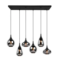 Lumina pendel, 6-lys, sort/krom, glas
