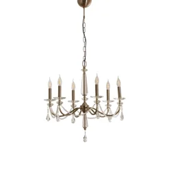Lysekrone Adone, 6 lyskilder, messing, Ø 70 cm, krystalglas