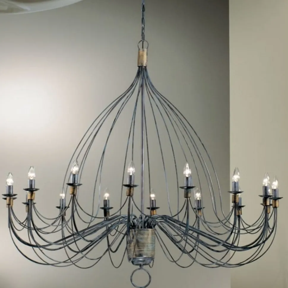 Lysekrone Filo, 16-flammet, blå-sort, metal, Ø 140 cm