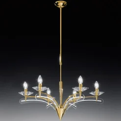Lysekrone ICARO, med krystalglas, guld