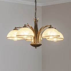 Lysekrone Korfu, 5 lyskilder, Ø 68 cm, antik guldfarve