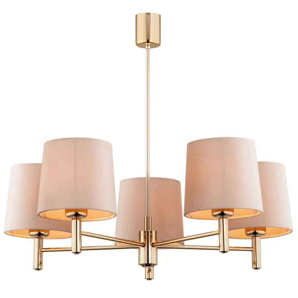 Lysekrone Polo, 5 lyskilder, beige/mørk messing