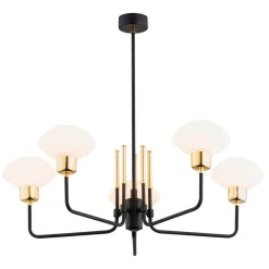 Lysekrone Ravello, 5 lyskilder, sort/hvid/guld