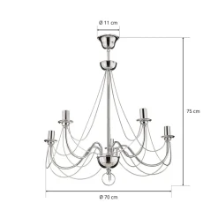Lysekrone Retro, femarmet 75 cm, krom