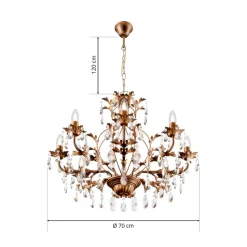 Lysekrone Teresa, bronze, krystal, Ø 70 cm, 8 lys