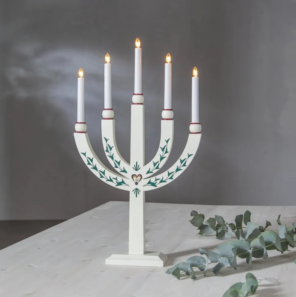 Lysestage Elias Tradition femflammet hvid