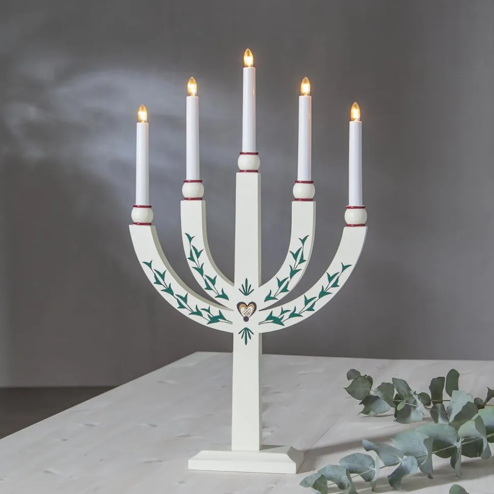 Lysestage Elias Tradition femflammet hvid