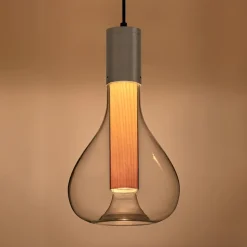 LZF Eris LED-pendellampe, glas, aluminium/bøg
