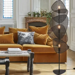 MARKET SET Gulvlampe Screen, sort, rattan, 179 cm høj