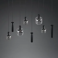 Mataro hængelampe, krom/sort, 118 cm, 8 lyskilder glas/metal