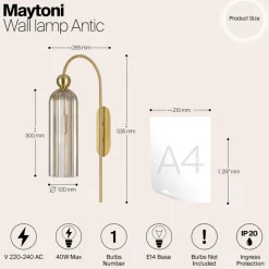 Maytoni Antic væglampe, glasskærm i cognac