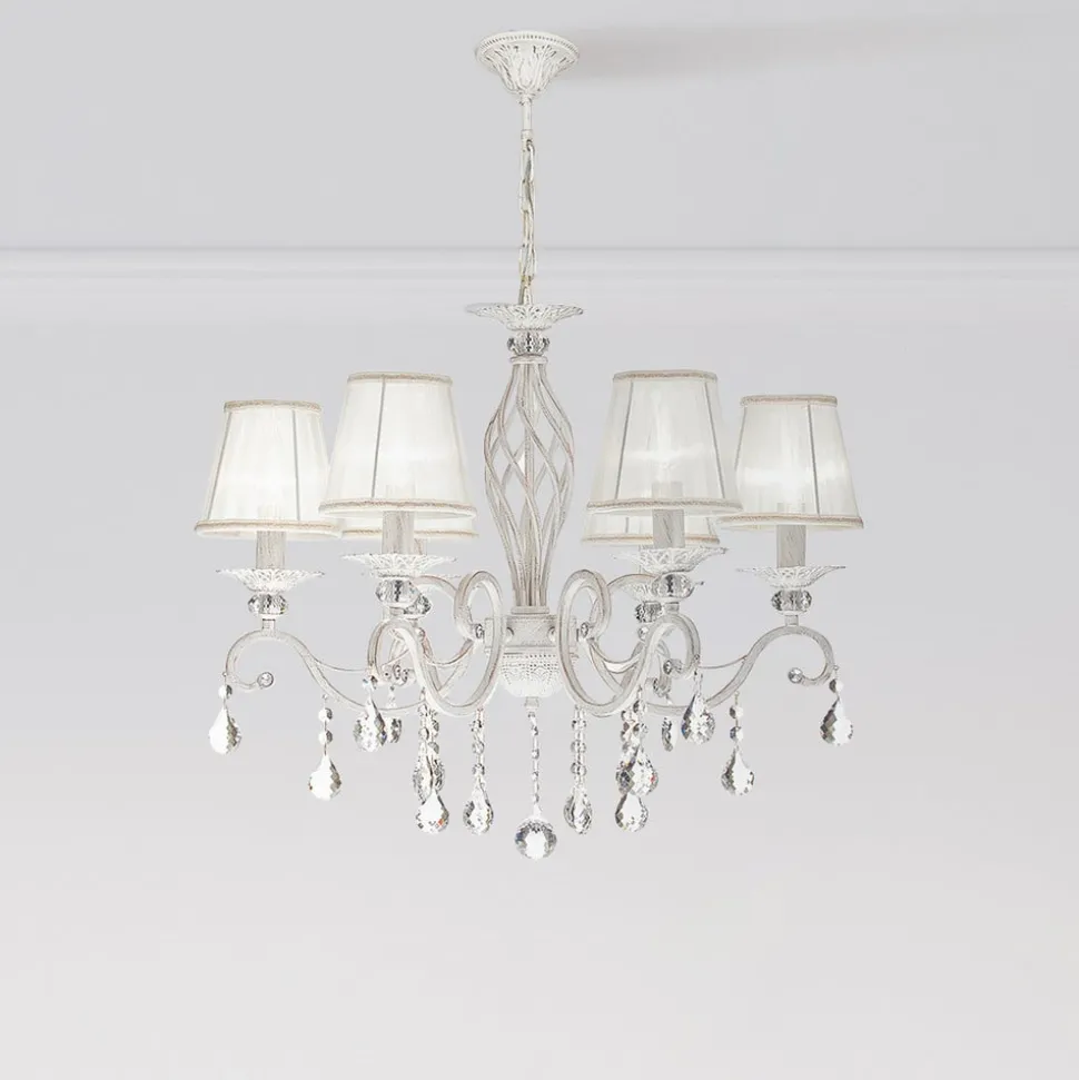 Maytoni Grace lysekrone, hvid, 6 lyskilder, organza, E14