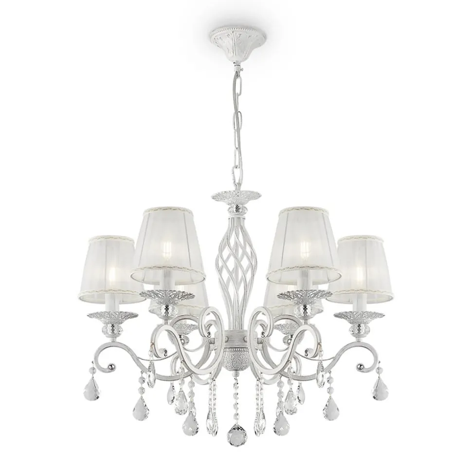 Maytoni Grace lysekrone, hvid, 6 lyskilder, organza, E14