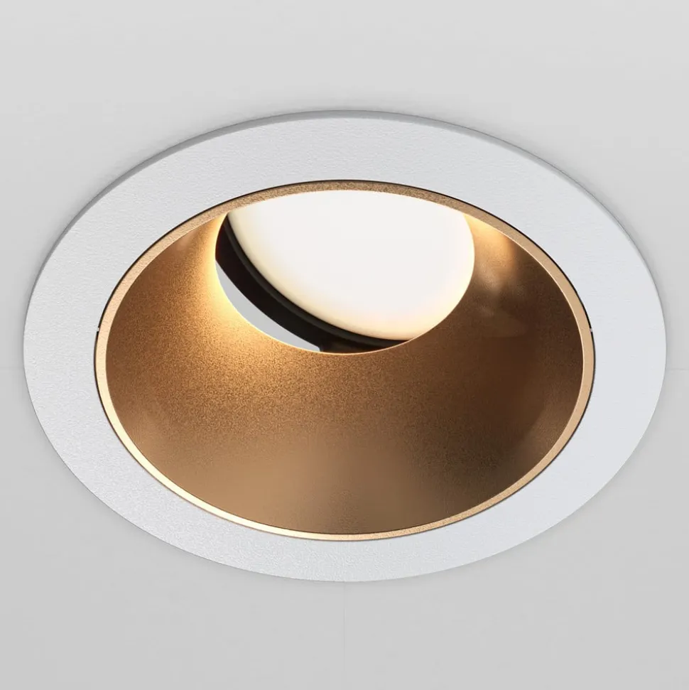 Maytoni indbygningslampe Share, hvid/guld, Ø 8,5 cm, aluminium, GU10