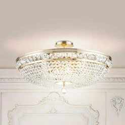 Maytoni loftlampe Ottilia, Ø 65 cm, guldfarvet, krystal