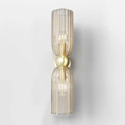 Maytoni væglampe Antic, 2 lyskilder, guld/amber, glas