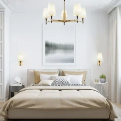 Maytoni Zaragoza lysekrone, 5 lyskilder, stofskærm