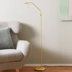 Messingfarvet LED-gulvlampe Zenith med lysdæmper