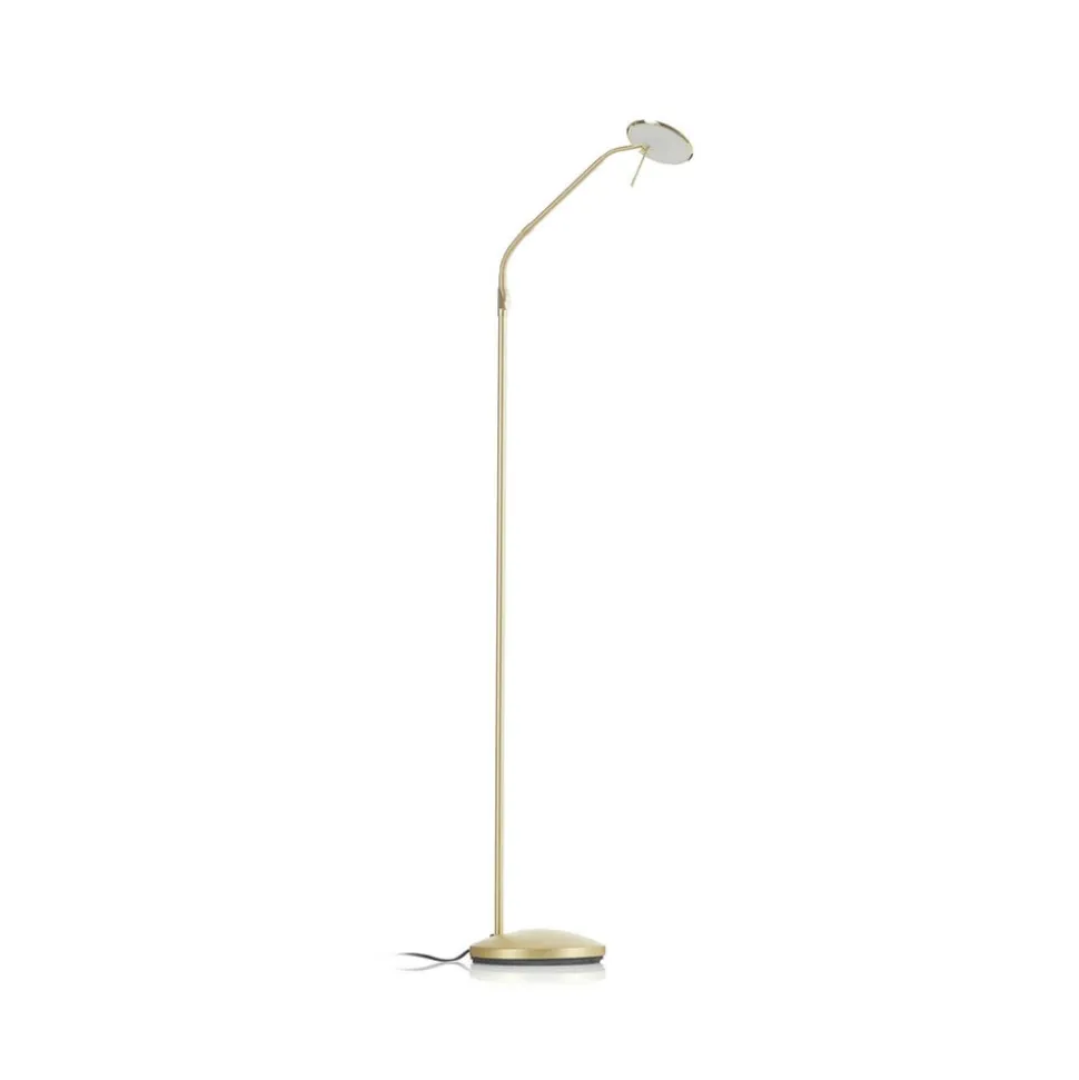 Messingfarvet LED-gulvlampe Zenith med lysdæmper