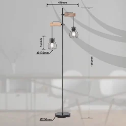 Mina gulvlampe, sort/brun, højde 168 cm, metal/træ